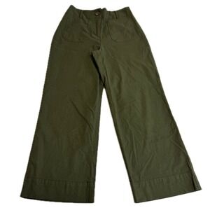 Nicole Miller  Pants Womens 2 Green Wide Leg Cotton Linen High Rise Utility